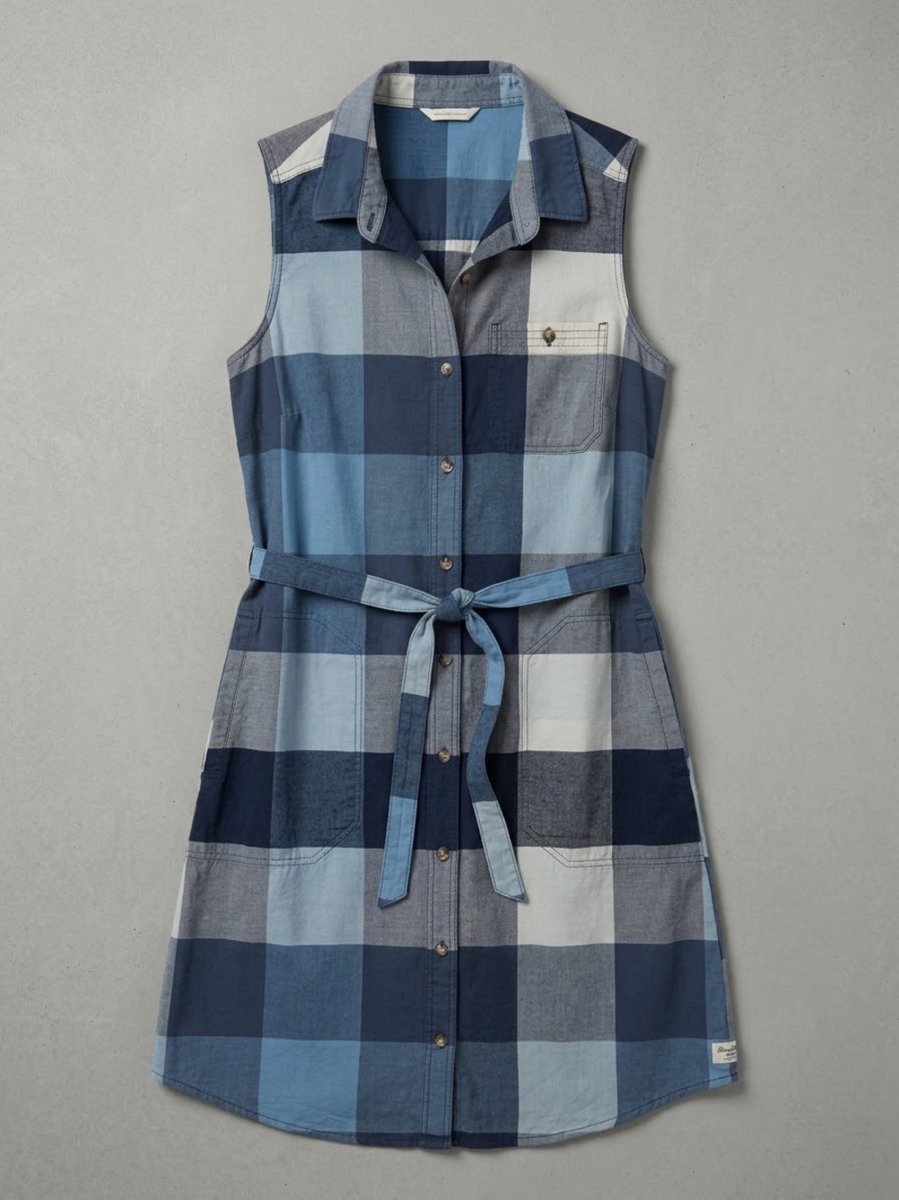 Toad&Co Funday Sleeveless Plaid Tie Waist Shirt Dress Blue Size XS